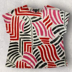 Jules & Leopold JL Plus Size 1X Abstract Wavy Blouse Top Red Pink Black Stretchy